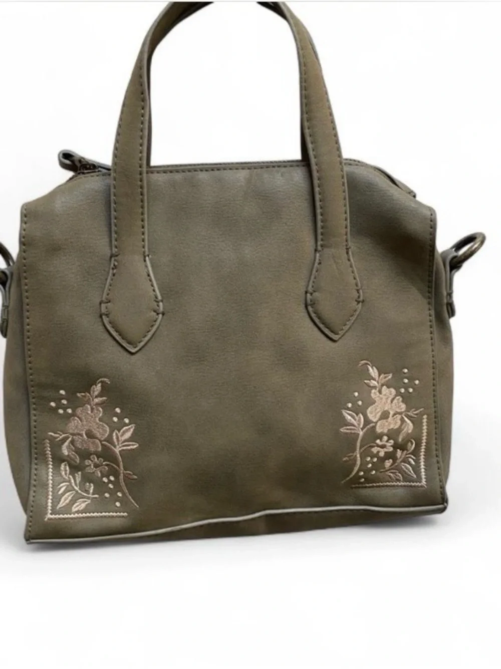 Universal Thread Olive Green Satchel with Floral Embroidery - Picture 1 of 6